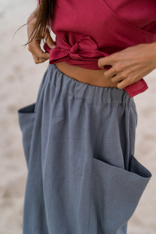 High Waist Linen Skirt In Grey Color - Daily Linen