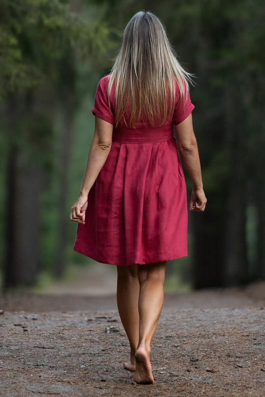 Raspberry Button Down Linen Dress 4 - Daily Linen