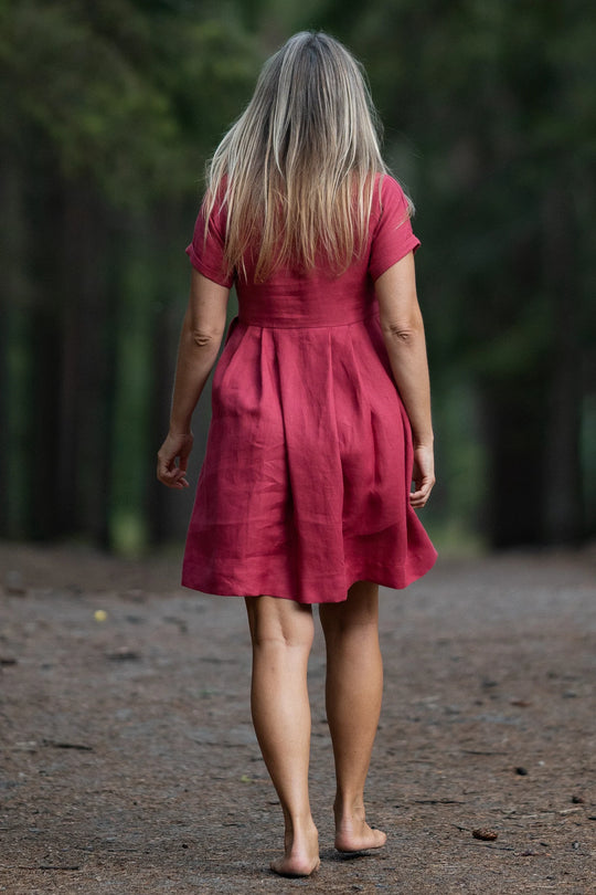 Raspberry Button Down Linen Dress 5 - Daily Linen