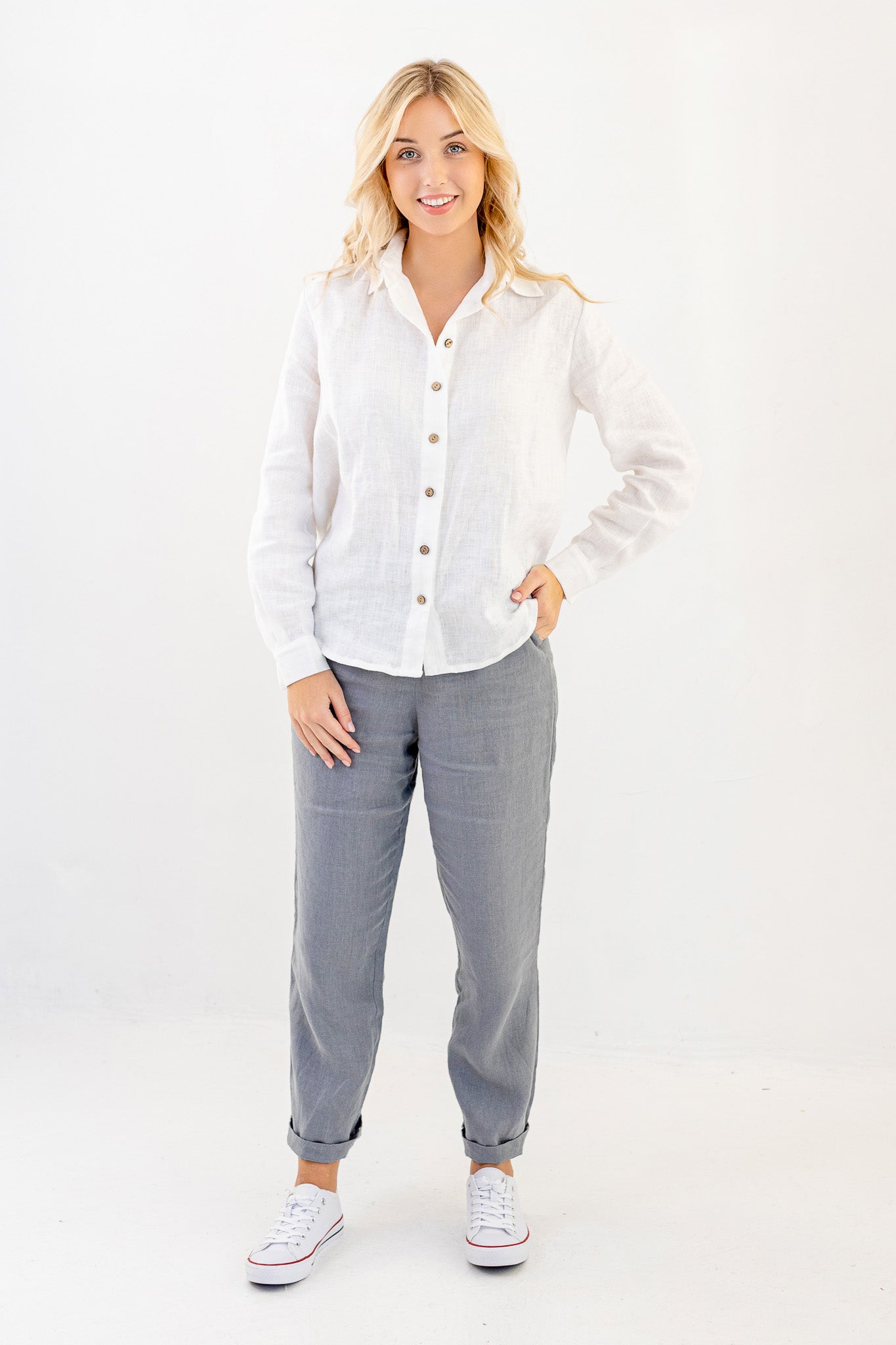 lulu dress shirts Linen Button Up Shirt LULU In White XS / Dusty Rose