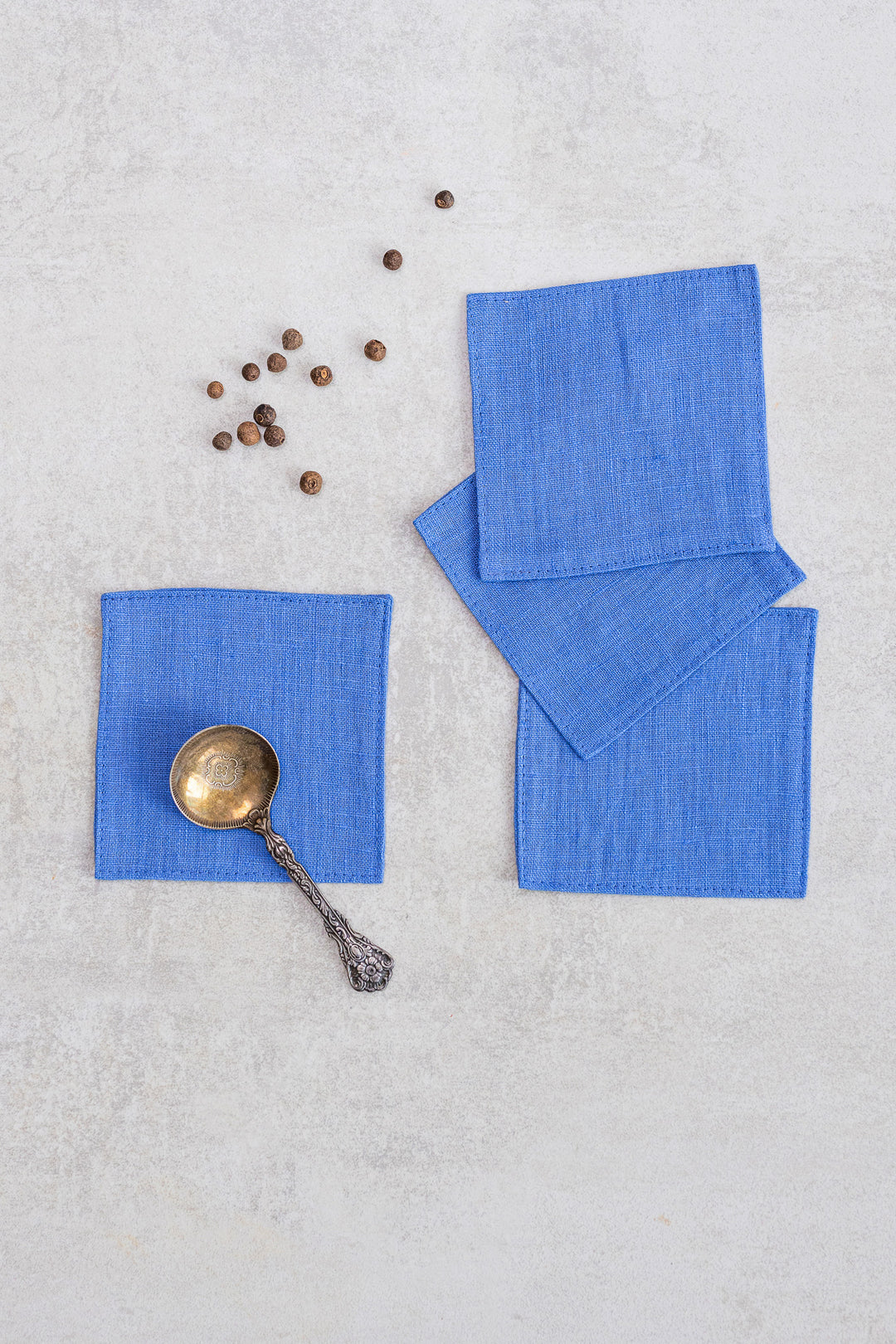 Linen Coasters Set of 4 Blue Color - Daily Linen