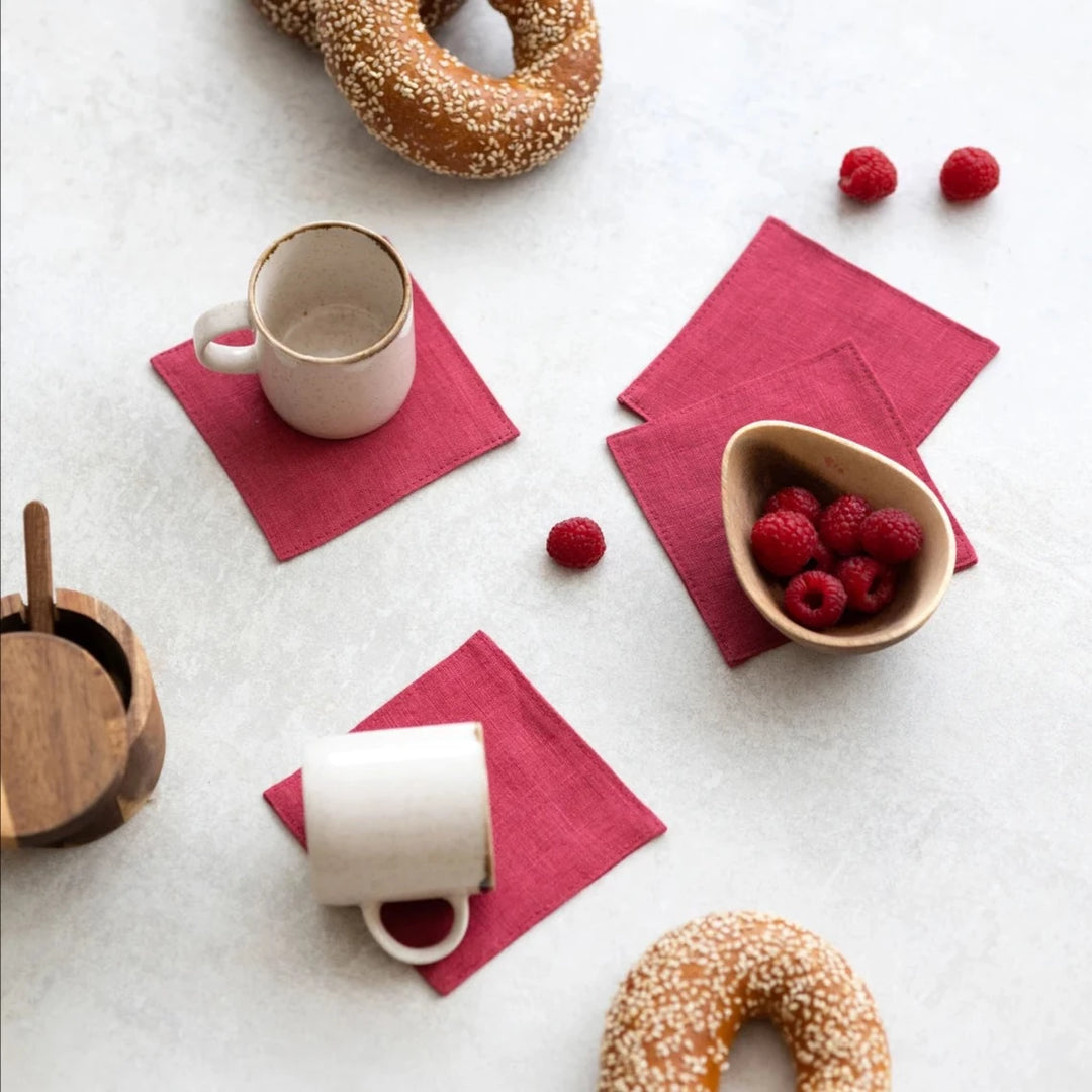 Linen Coasters Set Of 4 In Raspberry | Daily Linen