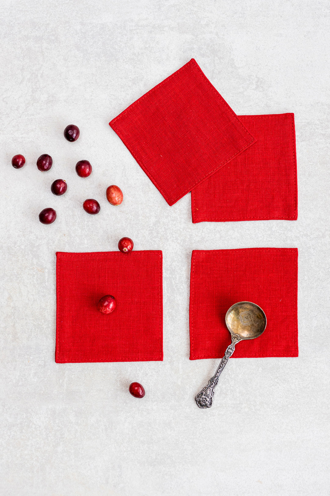 Red Color Linen Coasters Set Of 4 - Daily Linen