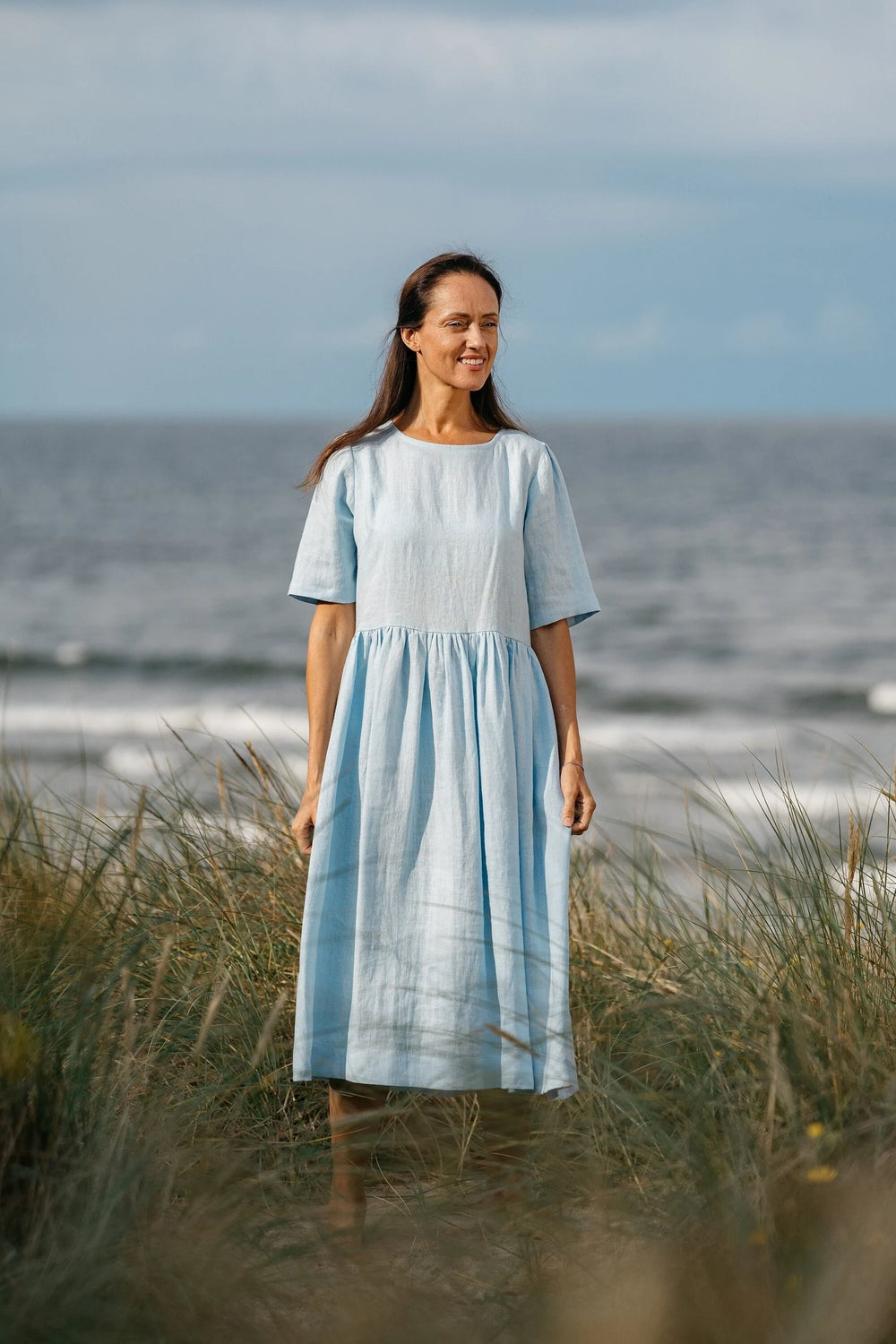 Linen Loose Dress BLUE SKY In Sky Blue Color 1 Daily Linen