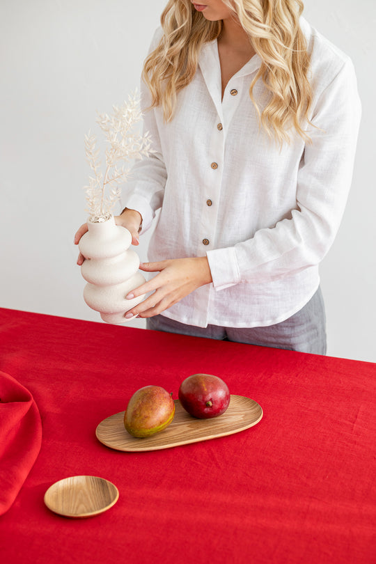 Girl Serves Red Color Linen Tablecloth - Daily Linen