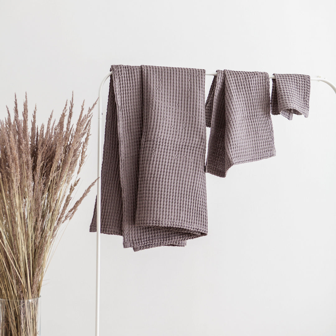Grey Waffle Linen Towels Set of 3 - Daily Linen