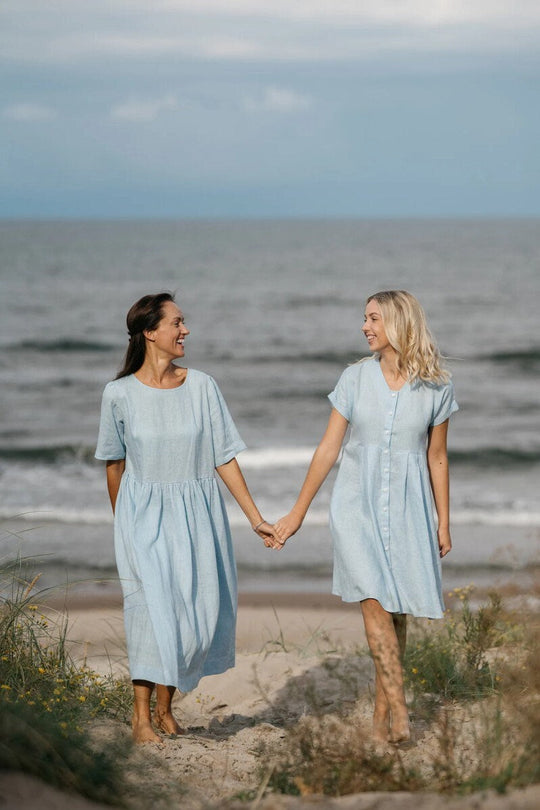 Linen Loose Dress BLUE SKY In Sky Blue Color 4 - Daily Linen