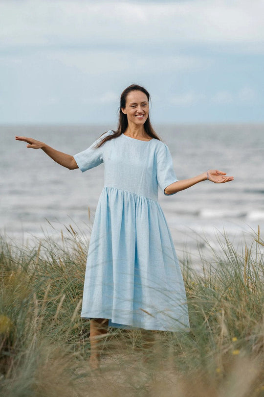 Linen Loose Dress BLUE SKY In Sky Blue Color 5 - Daily Linen
