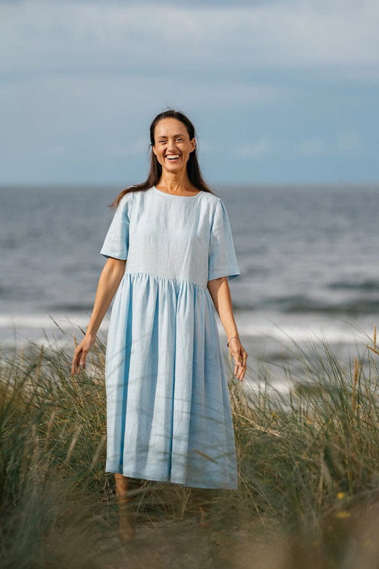 Linen Loose Dress BLUE SKY In Sky Blue Color 6 - Daily Linen