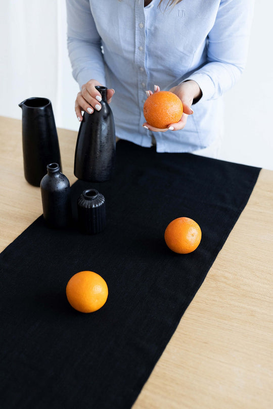 Linen Table Runner In Black Color 3 - Daily Linen