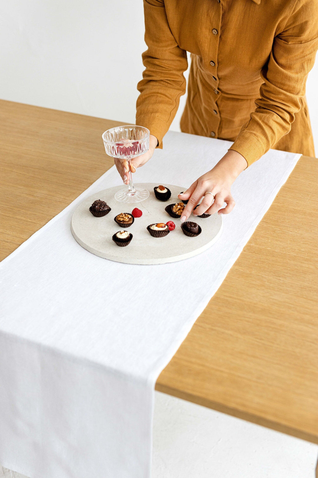 Table Decorated With White Color Linen Table Runner - Daily Linen