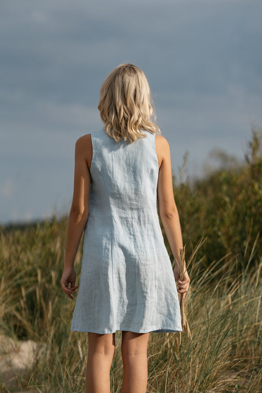 Blue Linen Button Down Dress GOOD GIRL 3 - Daily Linen