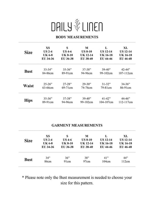 Linen Maxi Dress Blue Sky With Half Sleeve Size Chart - Daily Linen