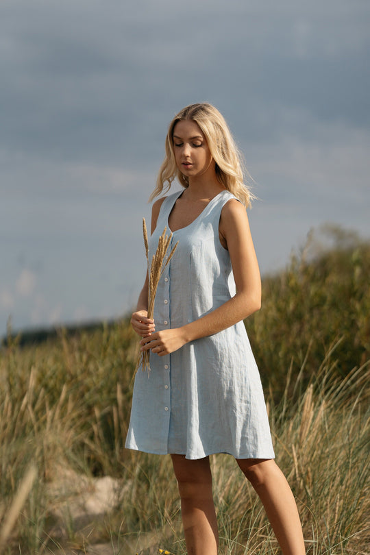 Blue Linen Button Down Dress GOOD GIRL 2 - Daily Linen