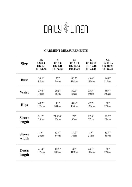 Size chart Daily Linen