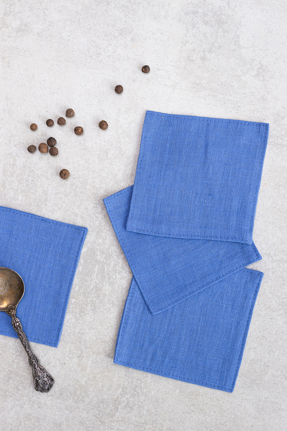 Linen Coasters Set Of 4 In Blue