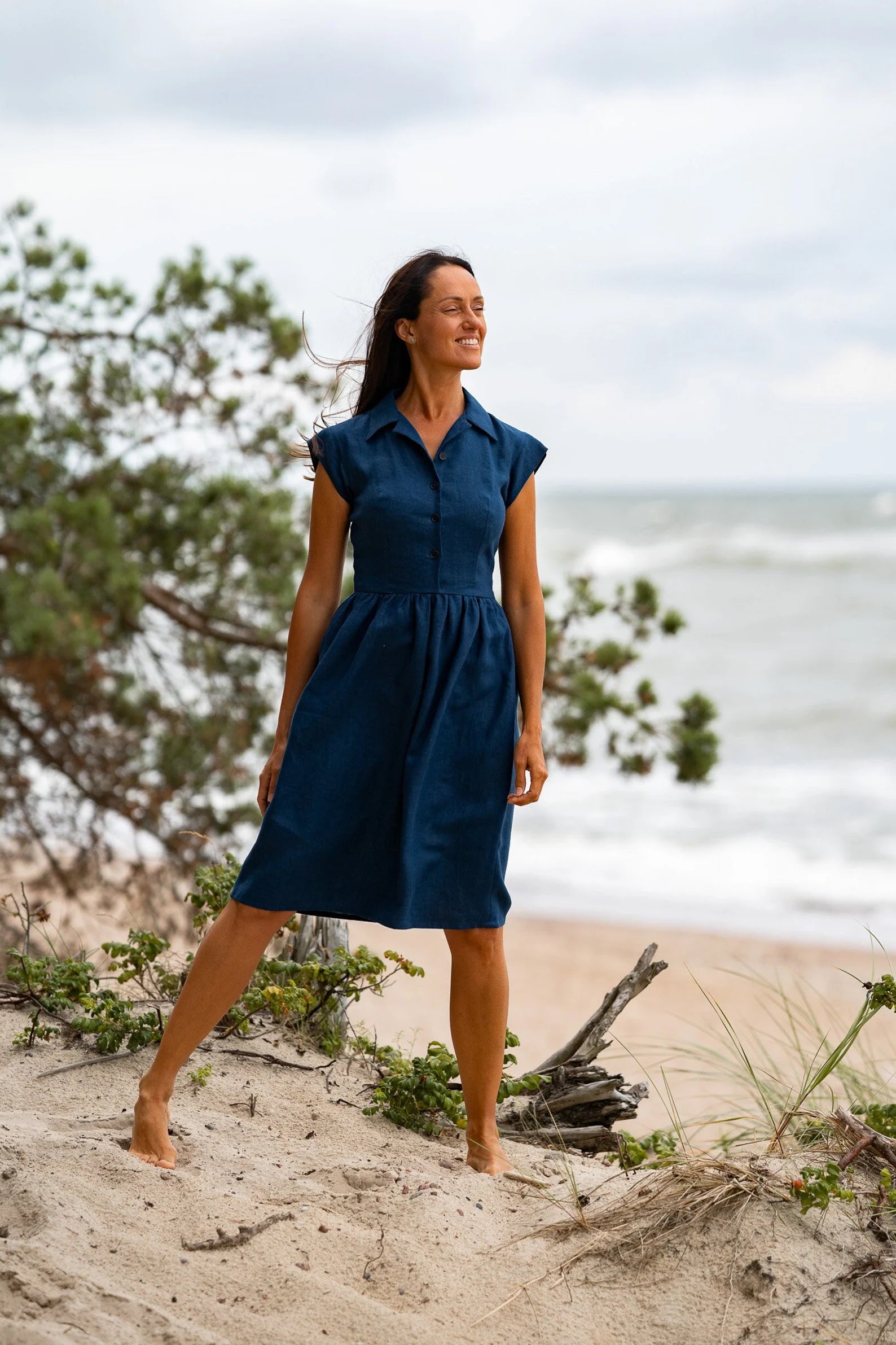 Fitted Linen Dress CINDERELLA In Midnight Blue – DailyLinen