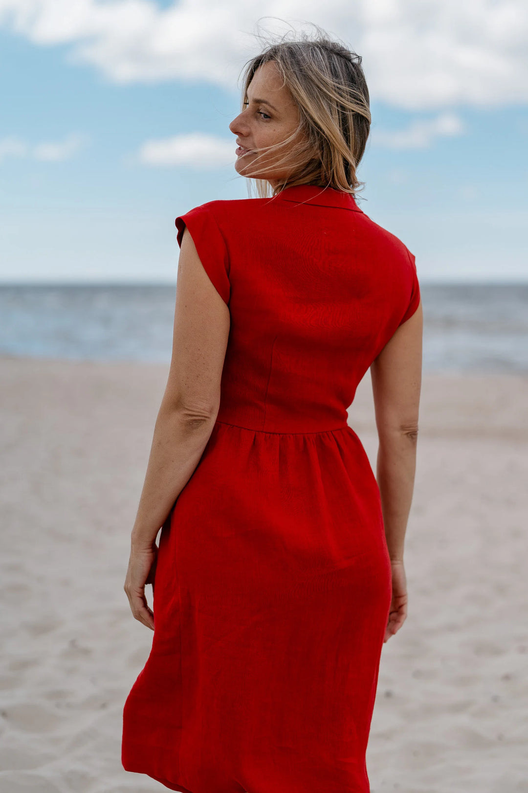 Fitted Linen Dress CINDERELLA In Red XL / Midnight Blue Fitted Linen Dress CINDERELLA In Red XL / Midnight Blue