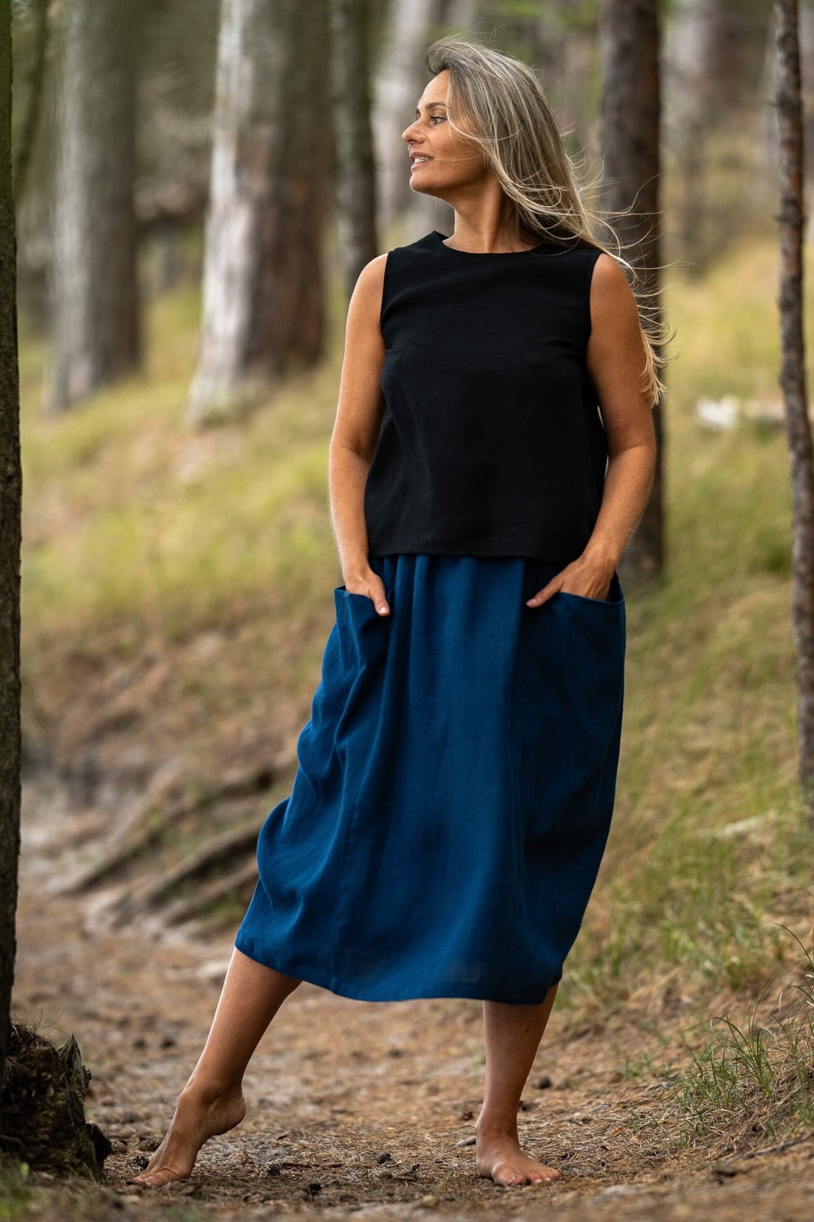 Linen skirt pockets online