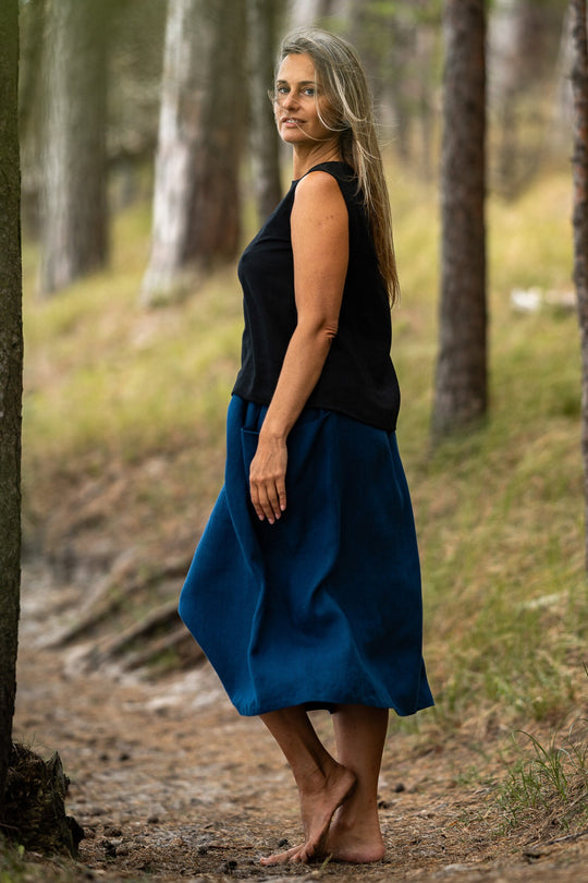 Knee-Length Linen Skirt Blue Color - Daily Linen