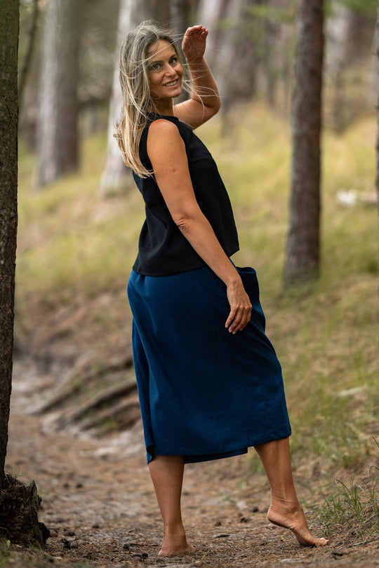 Knee-Length Linen Skirt Blue Color - Daily Linen