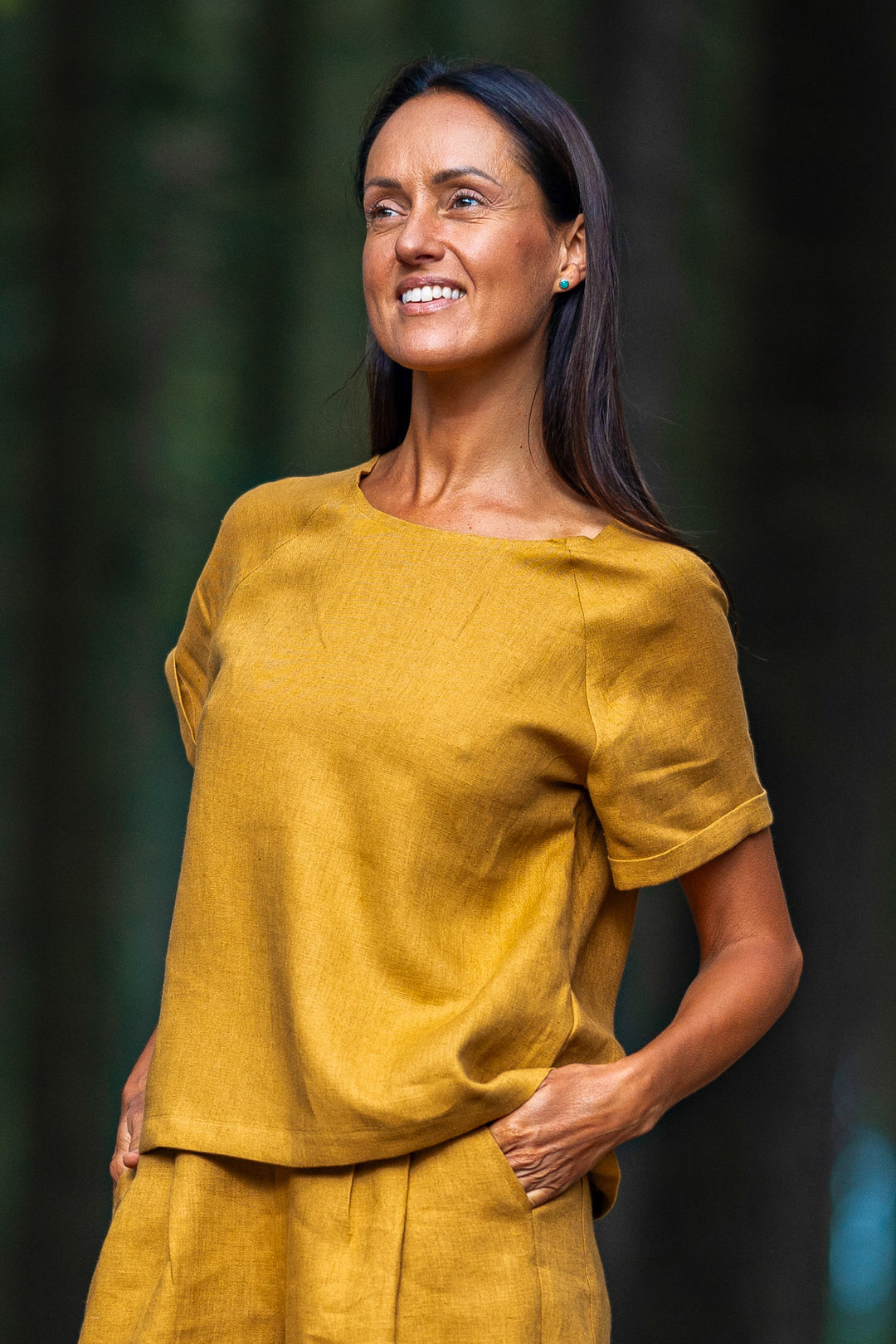 Linen Blouse Nora Amber Yellow Color - Daily Linen