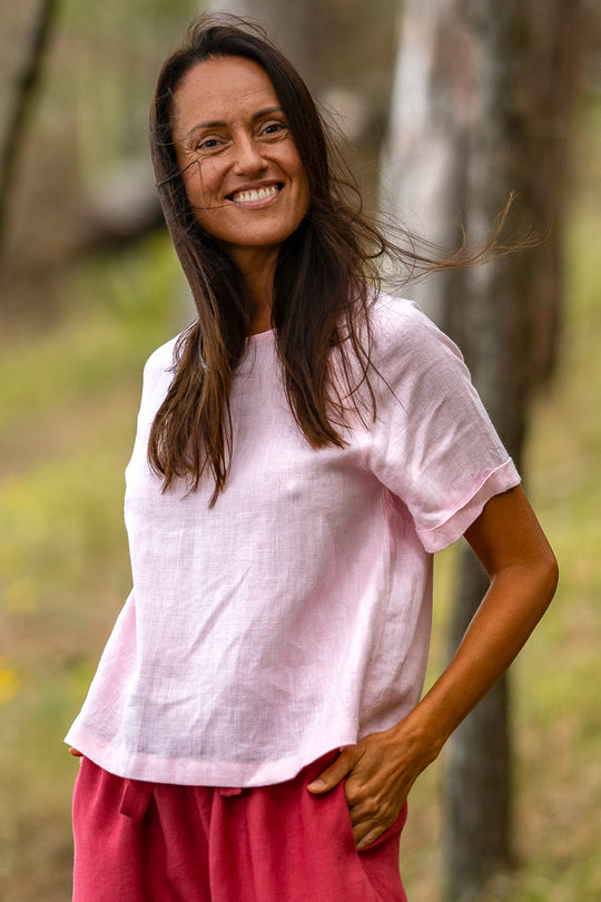 Linen Blouse Nora Dusty Rose Color - Daily Linen