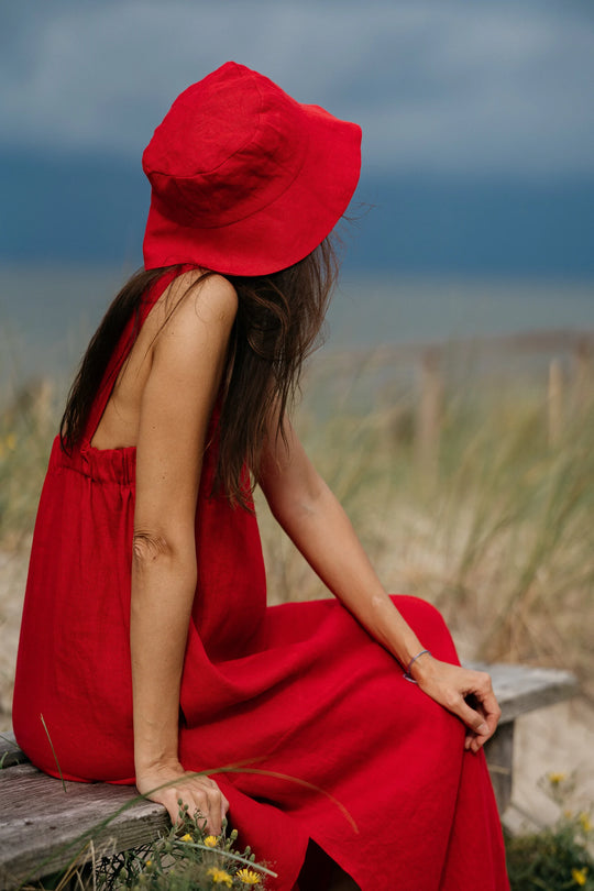 Red Linen Bucket Hat 1 - Daily Linen