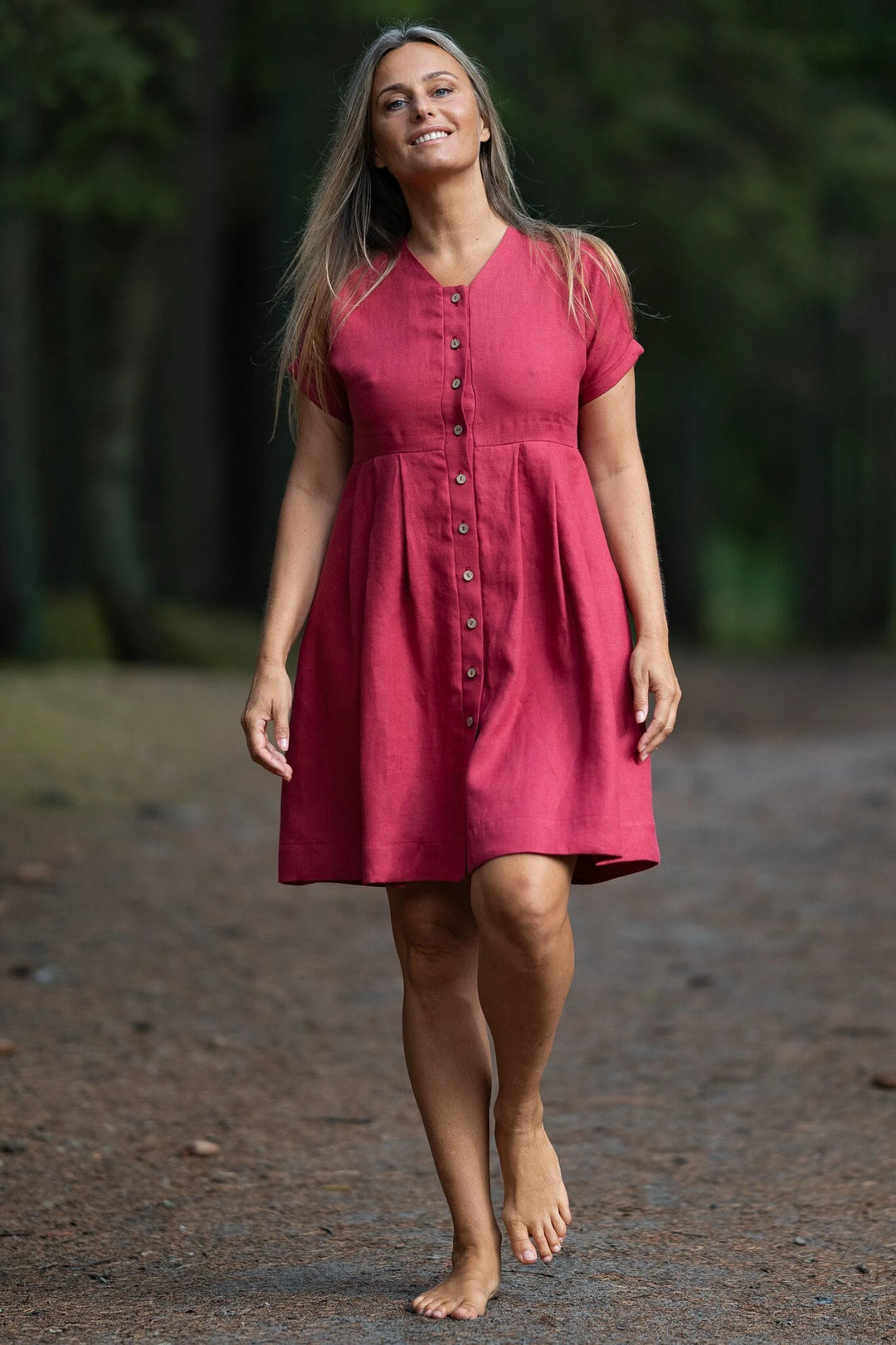 Raspberry Button Down Linen Dress - Daily Linen