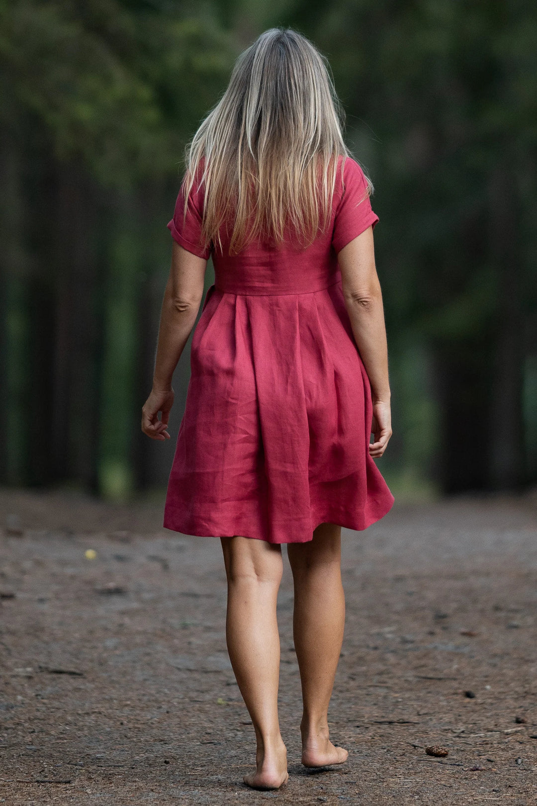 Linen Button Down Dress LAURA In Raspberry XL / Blue Linen Button Down Dress LAURA In Raspberry XL / Blue