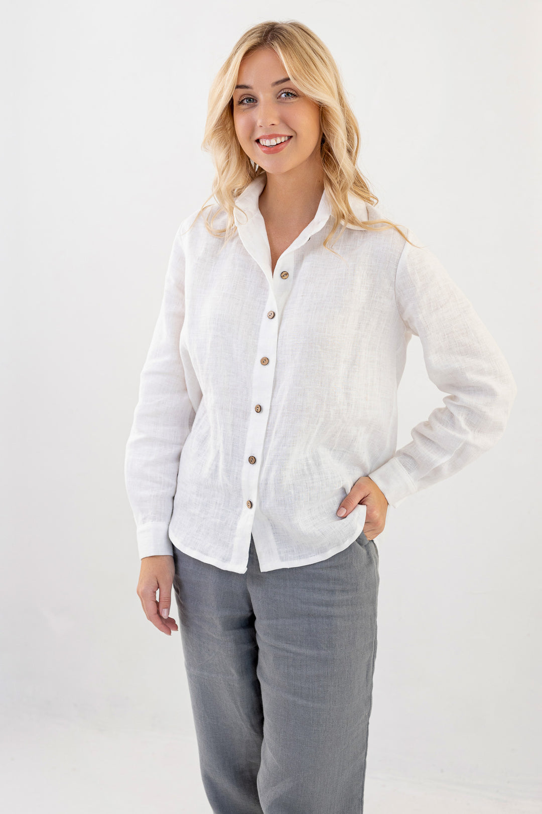 Linen Button Up Shirt LULU In White S / White Linen Button Up Shirt LULU In White S / White