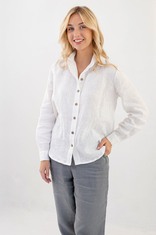 White Linen Buttoned Shirt Lulu 3 - Daily Linen