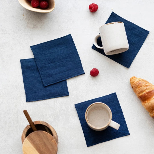 Linen Coasters Set Of 4 In Midnight Blue - Daily Linen