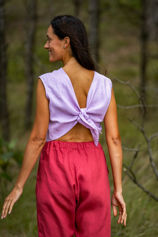 Linen Crop Top With Tie Back ROME In Lavender Color 2 - Daily Linen