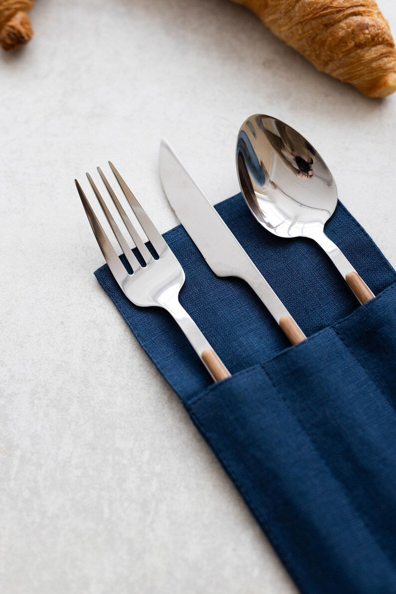 Linen Cutlery Holders Set of 2 In Midnight Blue Color 1 - Daily Linen