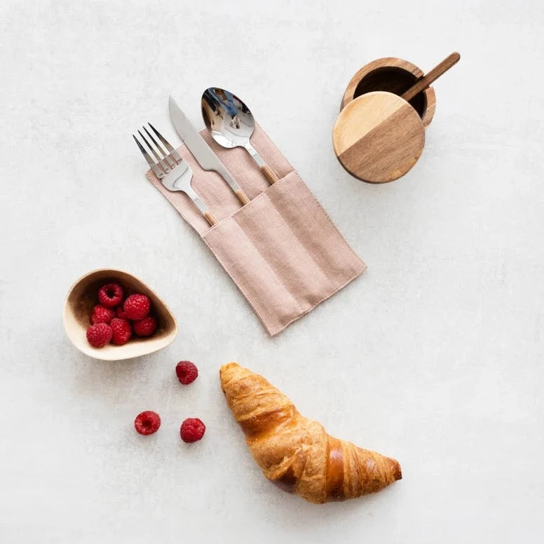 Linen Cutlery Holders Set of 2 In Powder Color - Daily Linen