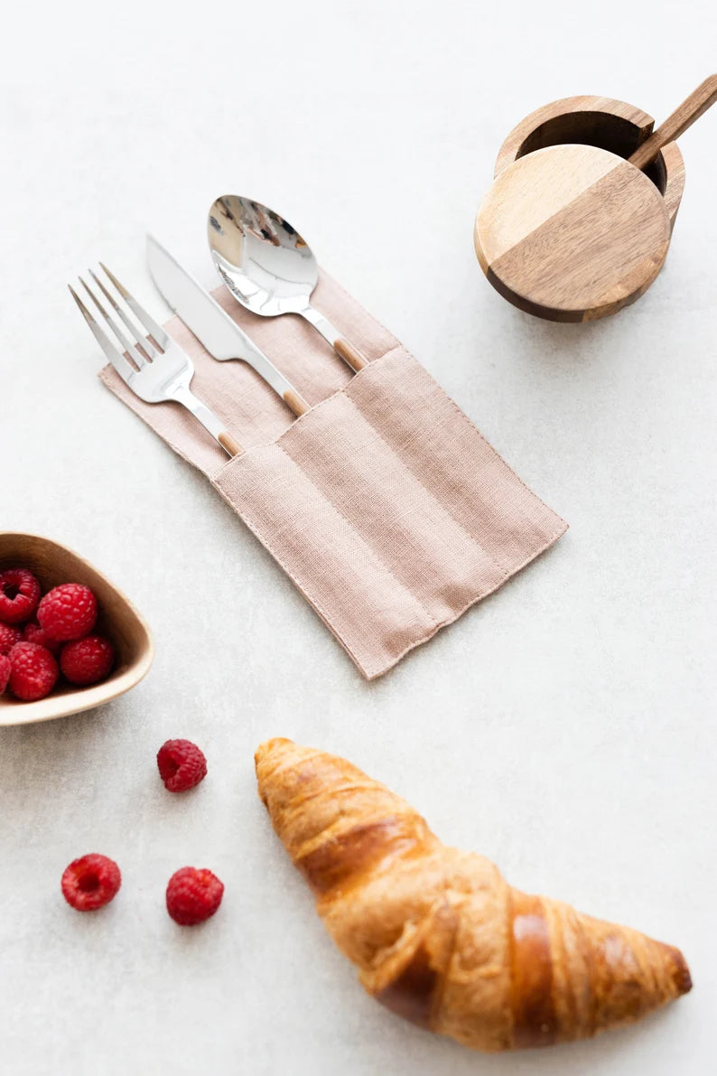 Linen Cutlery Holders Set of 2 In Powder Color 1 - Daily Linen