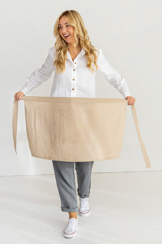 Linen Half Apron In Natural Color 1 - Daily Linen