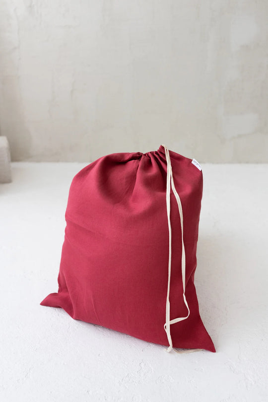 Linen Laundry Bag In Raspberry Color - Daily Linen