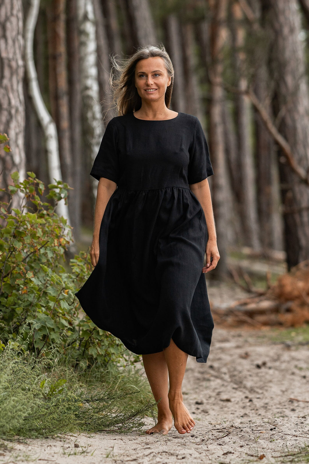 Linen Loose Dress Blue Sky In Black Color 1 - Daily Linen