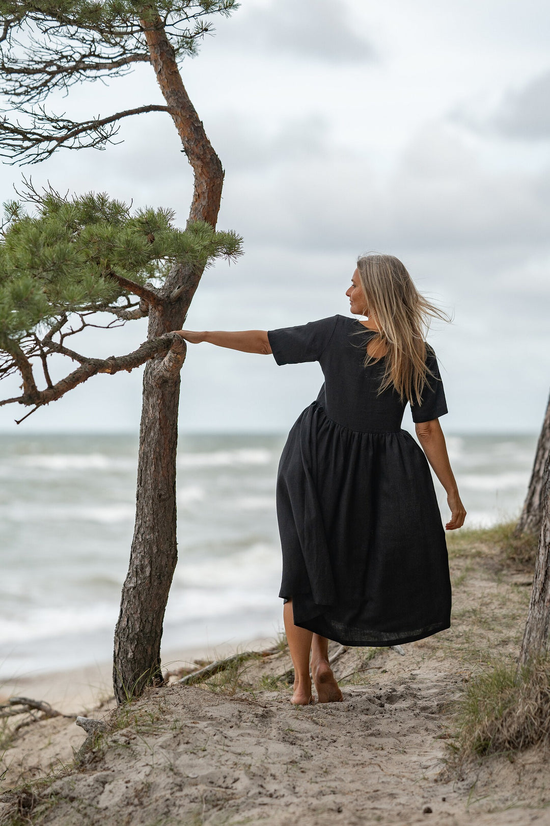 Linen Loose Dress Blue Sky In Black Color 5 - Daily Linen
