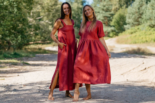 Linen Loose Dress Blue Sky In Raspberry Color 6 - Daily Linen