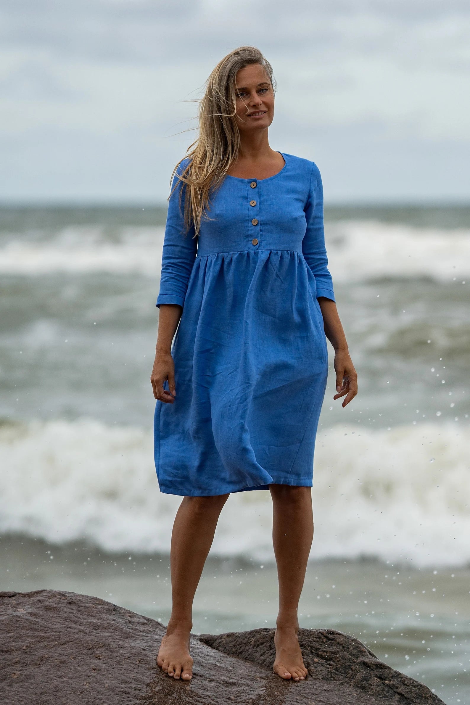 knee length dresses for ladies Angel Maternity Lilliana Blue Gingham Summer Maternity Dress main image 0