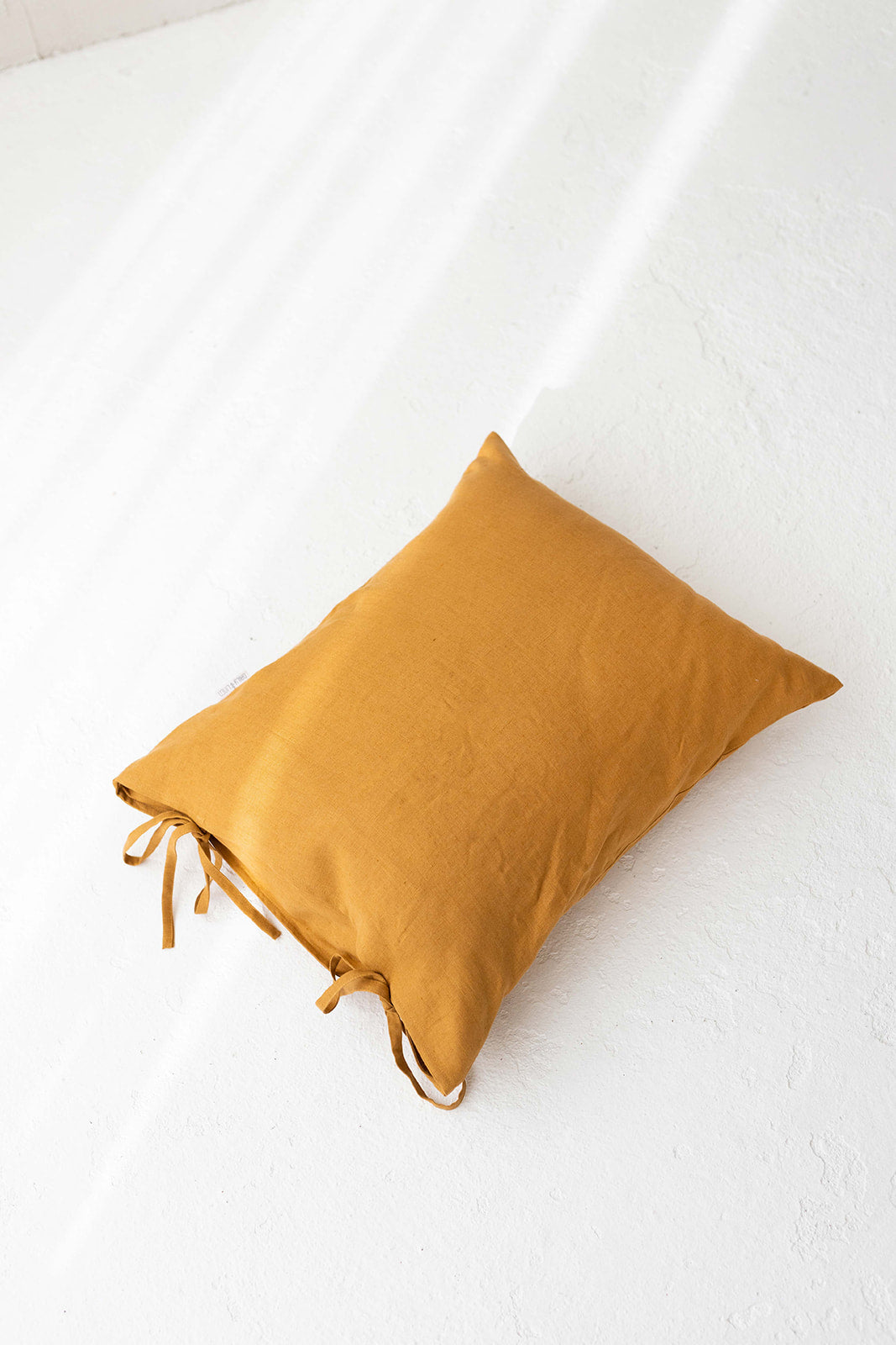 Linen Pillowcase With Ties In Amber Yellow Color - Daily Linen