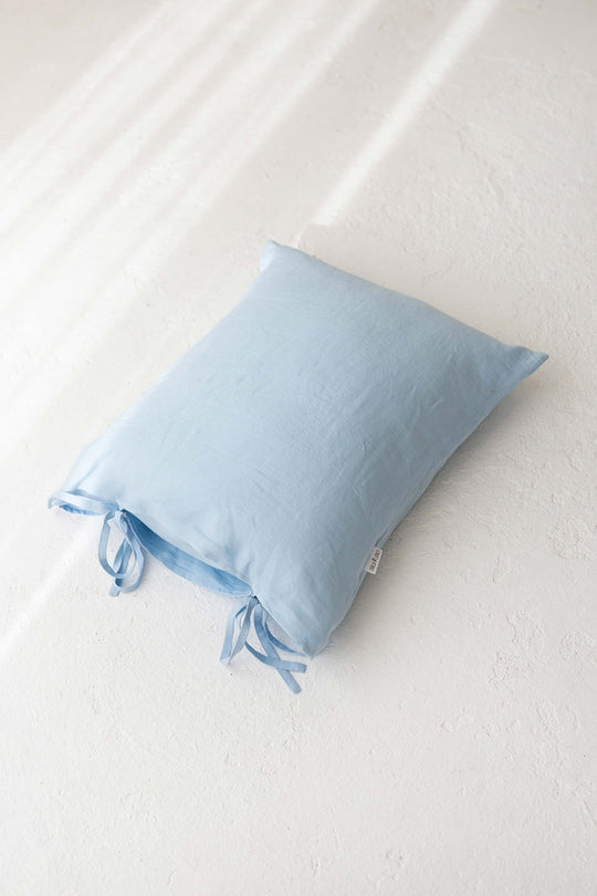Linen Pillowcase With Ties In Sky Blue Color - Daily Linen