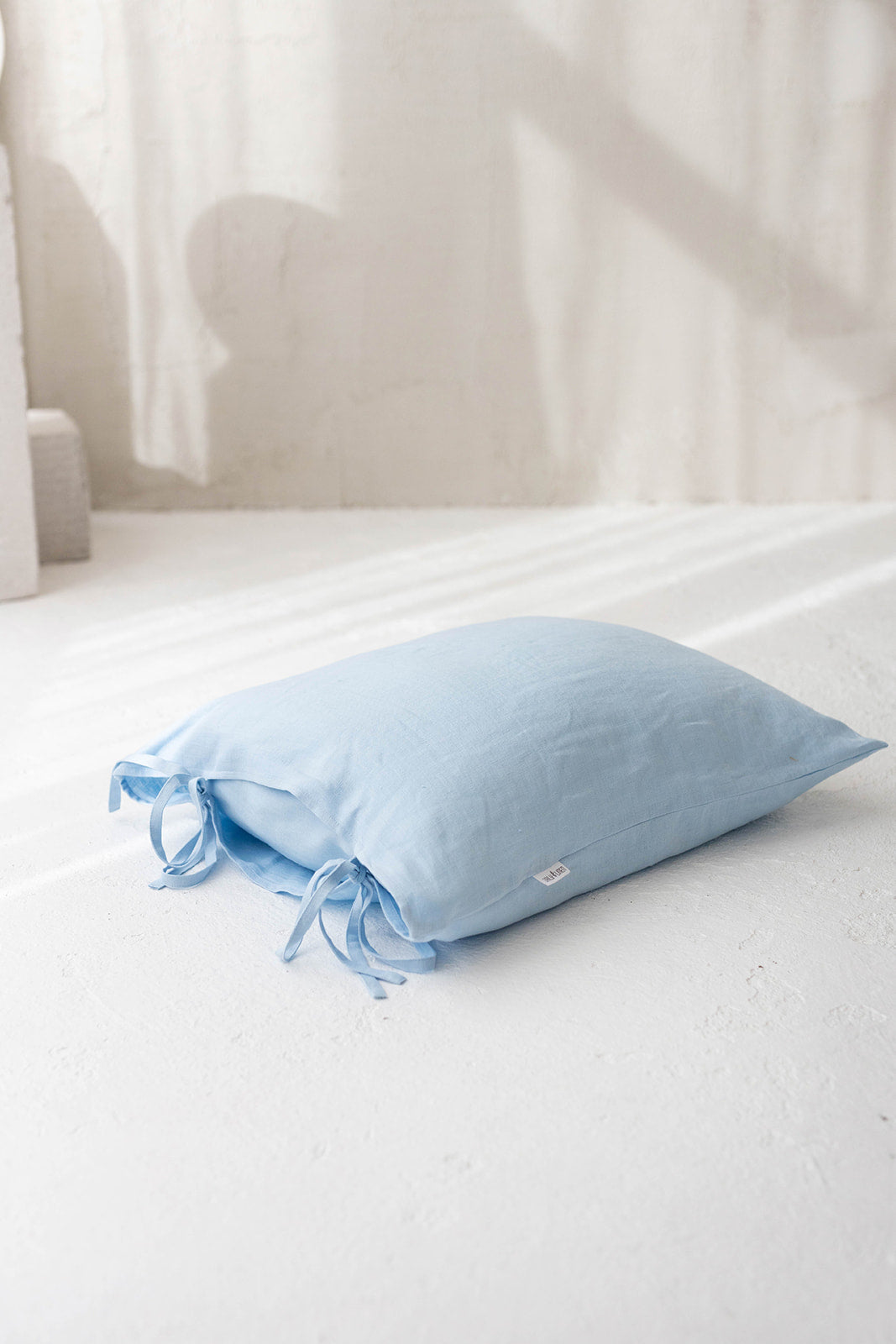 Linen Pillowcase With Ties In Sky Blue Color 1 - Daily Linen