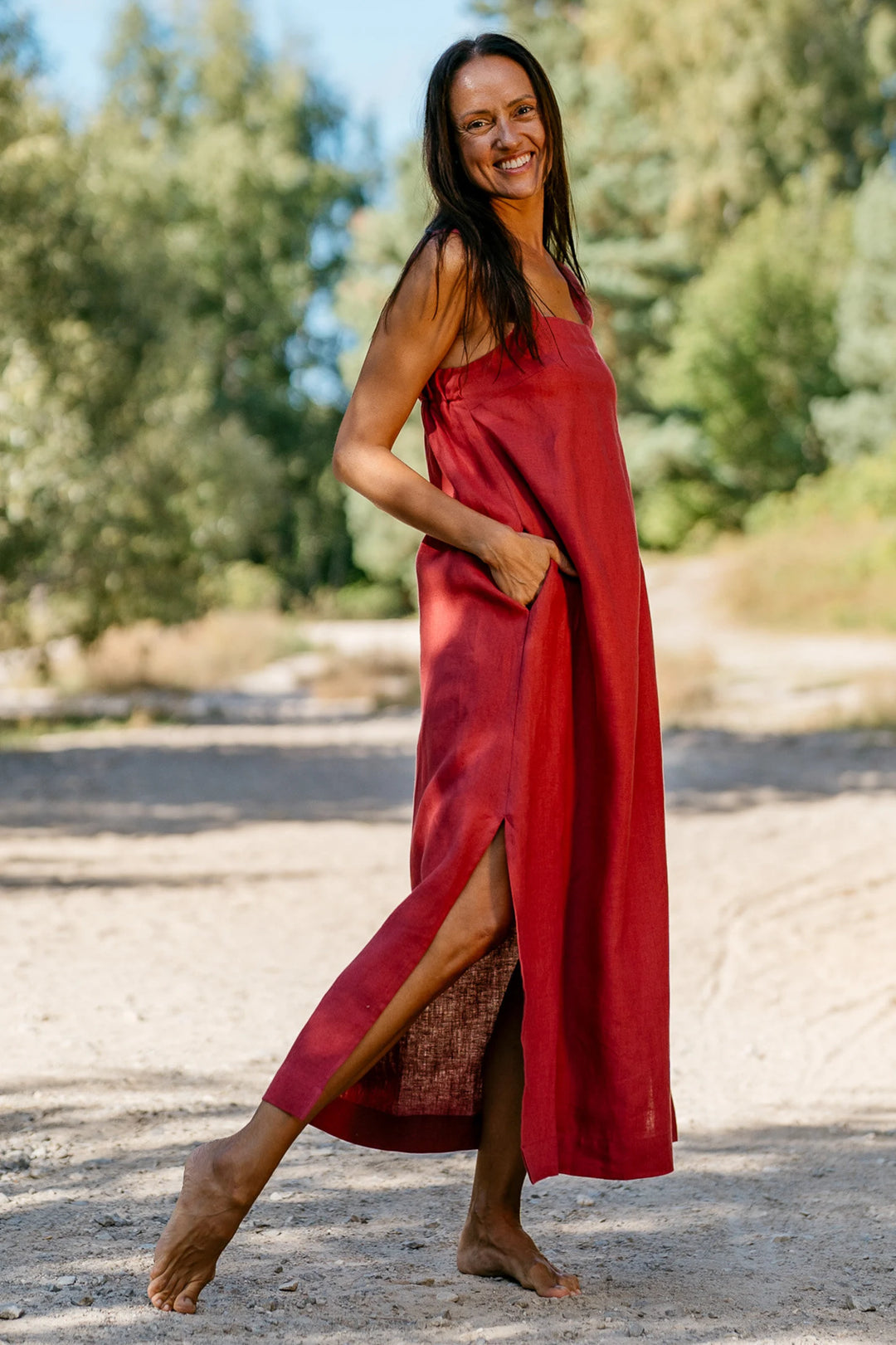 Linen Strap MAXI Dress ADELE In Raspberry XS / Raspberry Linen Strap MAXI Dress ADELE In Raspberry XS / Raspberry