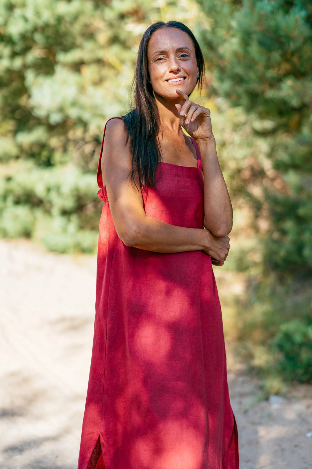 raspberry linen dress Linen Strap MAXI Dress ADELE In Raspberry XS / Raspberry