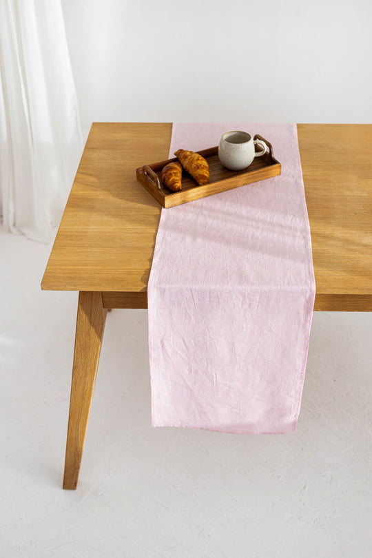 Linen Table Runner On Table In Dusty Rose Color - Daily Linen