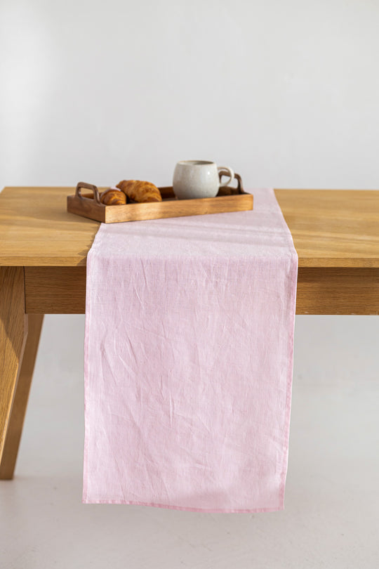 Linen Table Runner On Table In Dusty Rose Color 2 - Daily Linen